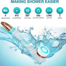 800mAh Cordless Type-C Electric Bath Brush Long Handle Sponges & Scrubbers Top Sell Rechargeable Body Brush Bath Shower Exfoliate Long Handel Waterproof Electric Bath Scrubber Body Cleansing Brush 4 In 1 Set Personal Care & Household Cleaning Bath Supplies