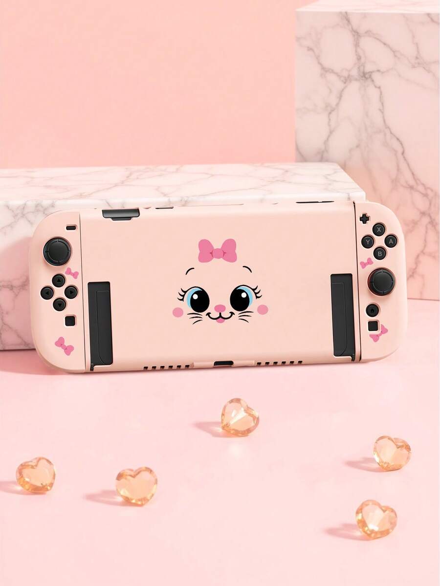 猫咪图案 Switch2 保护壳，兼容新款 Switch 2 7.9 英寸 2025 型号，具有减震防刮的全保护功能，可连接到 Switch NS2 控制器保护壳。这是一款全新个性化时尚定制游戏主机配件，提供白/紫/粉/黑/红四种颜色可选。