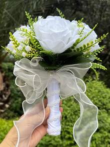 1 buc Buchet de nuntă pentru domnișoară de onoare de mireasă, flori artificiale, trandafir, buchet de flori de mătase, buchet de mireasă, pentru decorarea nunții, Ziua Îndrăgostiților