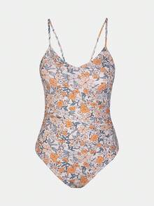 Women's Swimsuits Bathing Suits Cutout Tummy Control Adjustable Straps O Ring 2025 - Beige/Floral - View 6