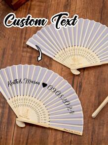 Abanico de mano personalizado con estampado en tela blanca, obsequio de bodas y fiestas, abanico de seda como regalo para los invitados. Abanico plegable personalizado con logotipo, para club, bar. Cualquier texto - Abanico de mano - Bambú - Abanico de papel plegable - Negro, blanco, rosa - Vinilo personalizado - Fiesta, festival, boda, despedida de soltero