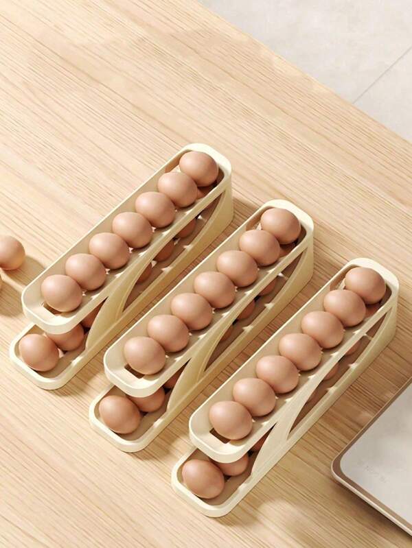 Double-Layer Automatic Egg Dispenser Fridge Slide Egg Holder, Egg Carton Egg Roller Organizer Tray, Protects Eggs From Falling In Kitchen