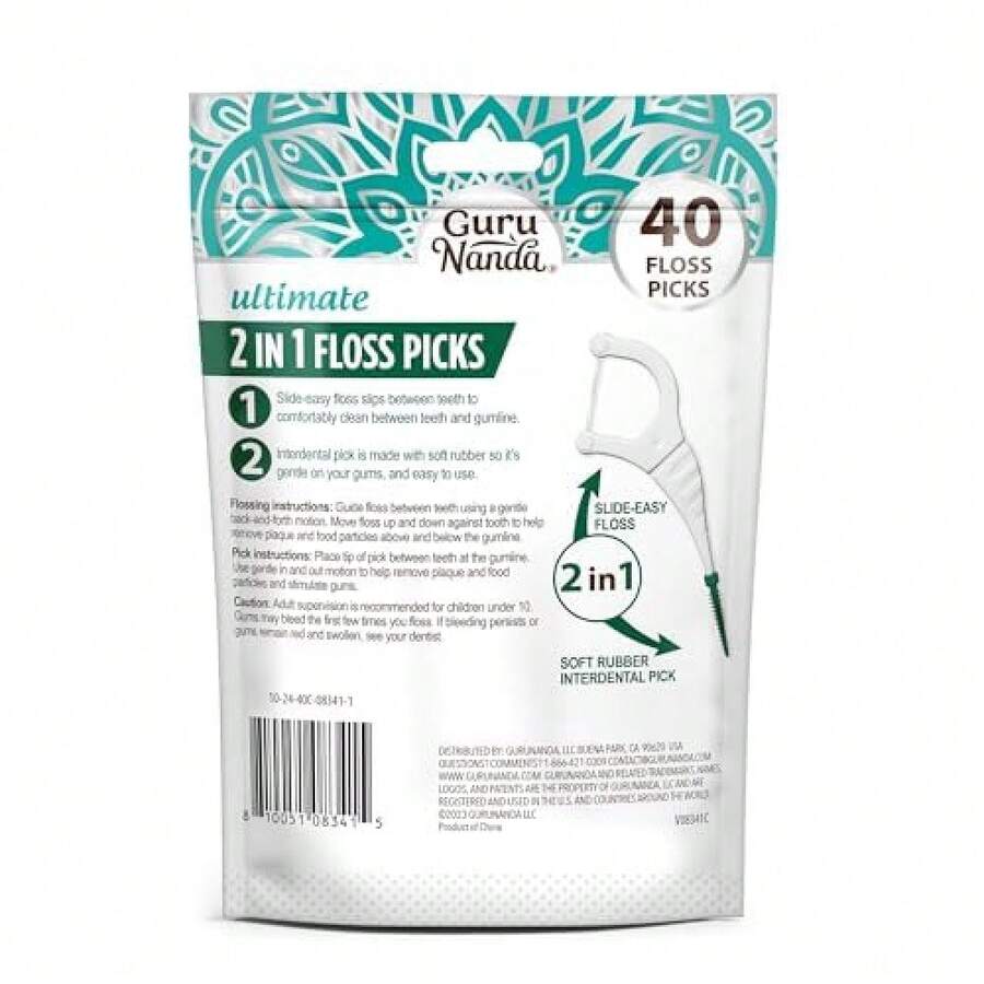 2 In 1 Dental Floss Picks - Non-Slip Grip Handle, Slide Easy, No Break Or Shred Flosser - Complete Oral Care With Interdental Pick For Healthy Teeth & Gums - Mint Flavor, 40 Count (1 Pack) - 40 Đếm - Xem 1