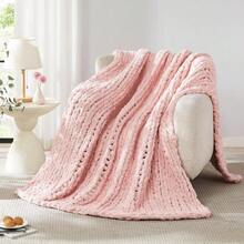 Chunky Knit Blanket - Soft Chenille Yarn Throws 40x50: Handmade Thick Cable Crochet Blanket - Large Chunky Yarn Rope Knot Throw For Couch, Sofa, Bed Home Decor - 粉色 - 查看 7