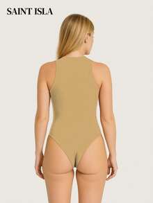 Kit 2 Women's Bodysuit Round Neck Simple Casual Long Sleeve Suplex Swimmer Double Fabric Plain Bory Leotard Casual Cold Winter Tracksuit Blouse SAINT ISLA - 黑色+米色 - 查看 8