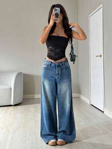 Lace Patchwork Asymmetric Hem Sexy Sleeveless Strapless Crop Top - Black - View 4