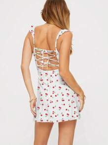 Abito mini carino con stampa floreale ditsy, con bretelle regolabili, zip laterale nascosta, laccio sulla schiena, adatto per primavera/estate, per donne e ragazze