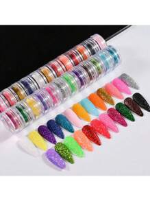 24PCS Iridescent Sugar Nail Glitter Nail Art Iridescent Fine (.004") Glitter Powder Candy Coat Powder Pigment For Manicure Sugar For Gel Nail Polish, Gel And Acrylic Nail Powder - (24 Jars)