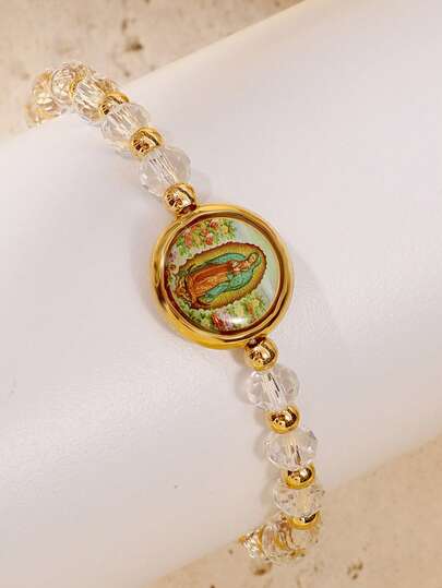 1pc Virgin Mary Guadalupe Woven Bracelet - Colorful Beaded Catholic Prayer Bracelet With Religious Pendant, Perfect For Party Favors And Prayer Bracelets