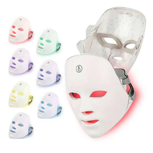 Maschera facciale a LED con 7 colori, senza fili, con protezione per gli occhi, dispositivo per la cura della pelle touch screen, ricaricabile USB 400mAh, regalo di bellezza multifunzionale, ideale per San Valentino, Festa della Mamma, Natale