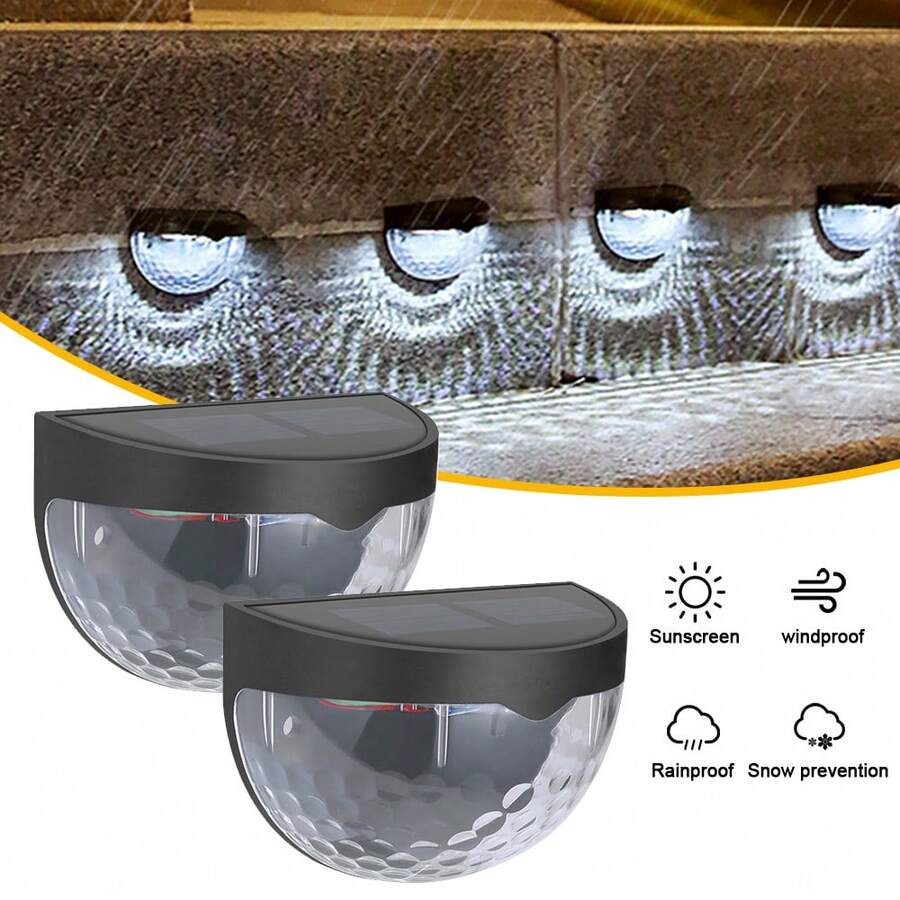 2 Pack Solar Fence Lights, Deck Lights Solar Powered Outdoor Waterproof Fence Lighting For Fence Deck Step Stair Post Wall - Cool White (Black Shell) - View 1