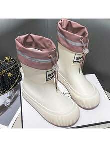 Women's Waterproof Drawstring Rain Boots, Fashion Mid-Calf Rain Shoes, Lightweight Non-Slip Thick Sole Rubber Boots, Suitable For All Seasons, Essential For Rainy Season, Exclusive For Women - Multicolor - View 5