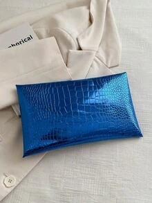 Crocodile Skin Pattern Solid Color Sequin Minimalist Casual PU Clutch Envelope Bag - Blue - View 3