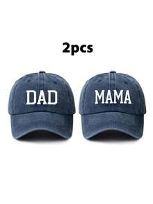 2pcs/Set Solid DAD+MAMA Print Retro Baseball Cap, Relaxed Fit Adjustable Size, Fashionable Dad Hat For Men, Suitable For Daily Commute, Street, Outdoor, Beach, Hiking, Truck Driver,Summer,Holiday,Festival,Travel - C - View 9