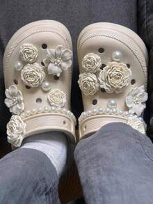 12/17pcs Pompom Flower Bouquet Shoe Clip Set, Detachable Pink Flower Decorative Accessories, High-End Luxury Feel For Sandals, Slippers, Gift For Holidays