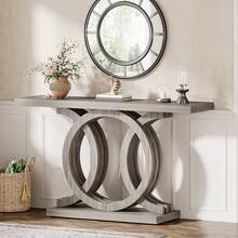 Tribesigns 55-Inch Console Table With Geometric Wood Base, Modern Entryway Table With Thick Tabletop For Living Room, Hallway, Foyer - 灰色 - 查看 8