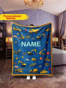 Customizable Name Excavator Flannel Throw Blanket - Ultra-Soft, Warm, Lightweight, And Hypoallergenic For Cozy Nights On Couch, Bed, Travel, And Camping - All-Season Digital Print With Vibrant Colors And Plush Texture - Multicolor - View 2
