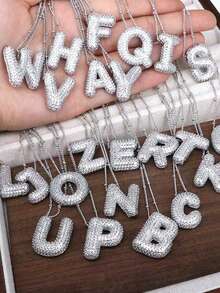 1個時尚氣泡啟發的立體氧化鋯氣球和字母吊墜，豐滿的26個字母頸鏈適用於女性 - XT-394 - 查看 4