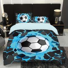 3pcs Set Fashion Queen & Oversized Space Shards Ice Fire Blue Soccer Bedding Set, Cool Space Art Print Duvet Cover & Pillow Sham Set, Soft Smooth Zipper Design, Suitable For Guest Room, Bedroom, Single/Double Bed (Includes 1*Duvet Cover, 2*Pillow Shams, No Comforter/Pillows Included)