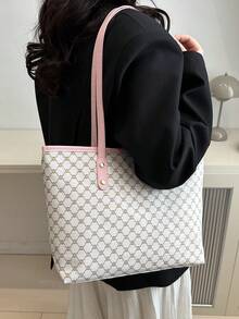 大容量女士通勤包，个性化手提包，2025新款精致小众单肩包，高品质女士包 - 粉色 - 查看 10