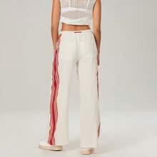 Womens Hudson Canyon Pants Side Striped Sweatpants Drawstring Waist High Rise Wide Leg Pant Trousers With Pockets Y2K Slouchy Palazzo Pants Streetwear - trắng - Xem 8