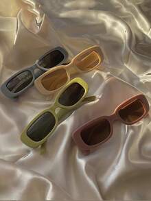 4 件女士方形塑料多巴胺书呆子时尚眼镜套装，适合日常、度假、音乐节、Y2K 风格，适合夏季海滩度假、户外、旅行 - 彩色 - 查看 4