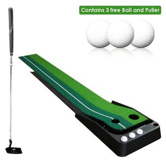 Lospitch Tappetino da golf con ritorno automatico, con putter, 3 palline, in erba sintetica, per casa, ufficio, palestra, tappetino da allenamento portatile per principianti e professionisti.