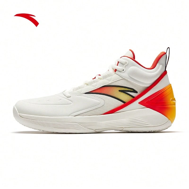 Anta Zapatos de baloncesto de alta resistencia antideslizantes y resistentes al cemento para hombres - Marfil/Naranja Llama -1 - Ver 1
