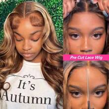 40 Inch 250% Density Wear And Go Glueless Wigs Body Wave Honey Blonde Ombre 5x5 HD Lace Closure Wigs Human Hair Highlight Body Wave Lace Front Wigs Human Hair Pre Plucked 250 Density Ready To Go Glueless 5X5 HD Lace Closure Wig For Women 4/27 Colored