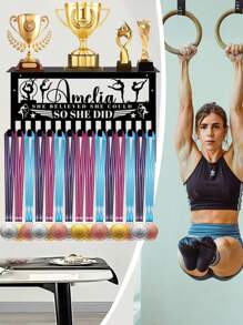 1 pezzo supporto medaglie per ginnastica per atleti, personalizzabile con il tuo nome e icona, da montare a parete con 15 ganci, supporto espositivo per medaglie e trofei, facile da appendere alla parete, regalo personalizzato per atleti e sportivi