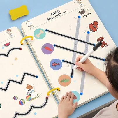 Caiet de antrenament pentru copii, 32/64/128 de pagini, pentru controlul creionului și inteligență, jucării educaționale Montessori, fișe de practică reutilizabile, ușor de curățat, pentru grădiniță, autocolante pentru practică școlară, caiet de lucru distractiv introductiv pentru scris de mână și desen, fișe de antrenament pentru copii privind controlul creionului (accesorii de culoare aleatorie)