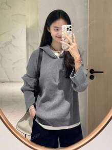 Women's Solid Color Half-Zip Hooded Long Sleeve Sweater, Autumn/Winter