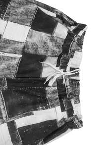 女式夏季休闲度假格子口袋抽绳长裤 - 灰色 - 查看 4