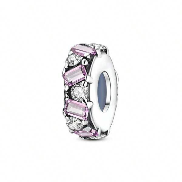 1 Pc Silver Color Sparkling Pink Square Zirconia Simple Silicone Stopper Charm Beads Fit Bracelet Necklace Diy Jewelry Making