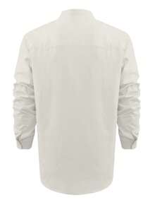 tooluck Mens Long Sleeve Shirt Linen Long-Sleeved Casual Shirt Collarless Standing Collar Summer Top Fashion Shirts - 白色1 - 查看 6