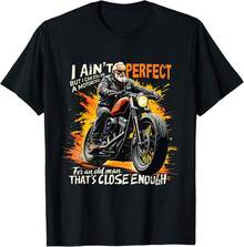 Old Man Biker Funny Motorcycle Rider Vintage Humor Costume T-Shirt Gift For Couple Gift For Librarians - Black - View 1