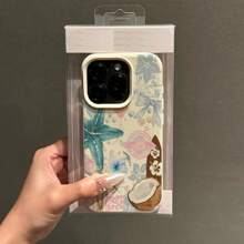 1pc TPU Material Fresh Starfish & Coconut Pattern Phone Case, Compatible With IPhone