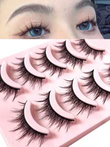 5 pares/caja de pestañas postizas mini diablo de malla ligera estilo Lolita, pestañas postizas de tira completa con diseño de anime de rizo denso estilo europeo, puntas negras pequeñas de estilo japonés Kawaii