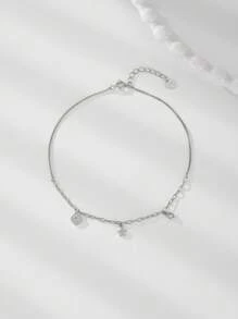 1 Stück 925 Sterling Silber süßer Stern Herz Dekor Fußkette, modisches Geburtstagsgeschenk & Alltagsträgerei