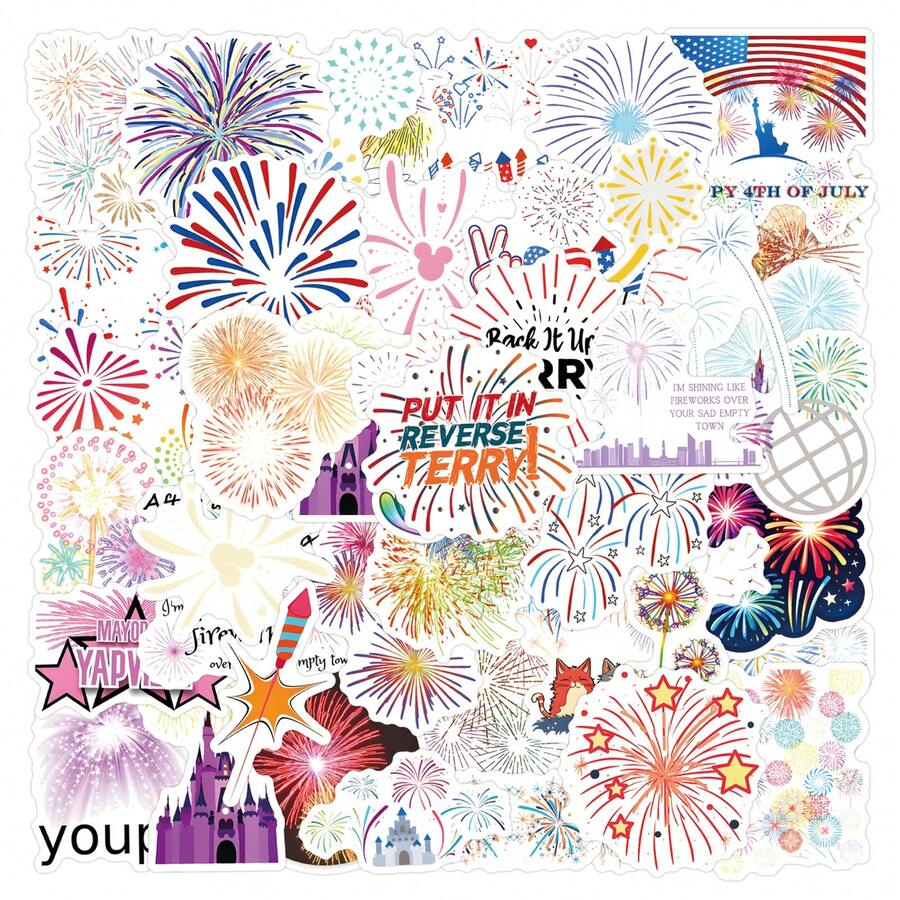 55Pcs FireWorks Stickers Vinyl Aesthetics Motivational Stickers Scrapbook, Journaling, Laptop, Bumper, Skateboard, Water Bottles, Computer, Phone, Cartoon, Hard Hat, Car Stickers - Multicolor - View 1