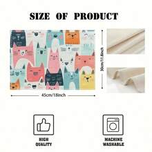 1/4/6 Kolorowe lniane podkładki stołowe z wzorem kota, 30 * 45 cm, wodoodporne, prostokątne podkładki z poliestru, stosowane w gospodarstwach domowych, dekoracjach restauracji, do spożywania posiłków wewnątrz i na zewnątrz, nadające się do prania w pralce, mogą być używane jako prezenty. - Wielokolorowe - Zobacz 9