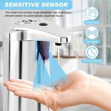 Automatic Countertop Sensor Soap Dispenser, Non-Contact Motion Sensor Soap Dispenser With Upgraded Waterproof Base, Suitable For Bathrooms, Restaurants, Kitchens (Silver)
