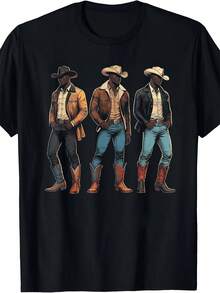 [Durable] Camiseta de algodón negra para hombres con estampado de vaquero occidental - Suave y cómoda, ideal para uso casual, camisetas occidentales - Negro - Ver 3