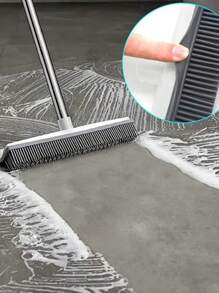 Adjustable Long Handle 2 In 1 Silicone Rubber Floor Broom Carpet Brush With Soft Push Design For Effective Pet Cat Dog Hairs Fur Removal From Fluff Carpets And Hardwood Floors No Scratch Floor Cleaning Tool Also Functions As A Carpet Rake And Squeegee For Bathroom And General Floor Cleaning Removing Stubborn Pet Hair And Dirt With Ease Providing A Thorough And Gentle Cleaning Solution For Pet Owners
