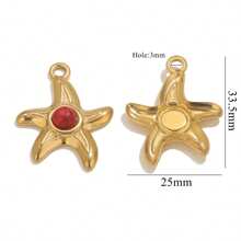 4 pièces Pendentif en acier inoxydable 304 doré, étoile de mer et pierre naturelle, DIY bijouterie, convient pour que les femmes le portent lors de vacances d'été à la plage