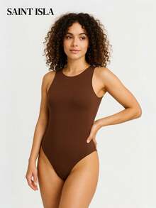 Kit 2 Women's Bodysuit Round Neck Simple Casual Long Sleeve Suplex Swimmer Double Fabric Plain Bory Leotard Casual Cold Winter Tracksuit Blouse SAINT ISLA - Nâu + Be - Xem 4