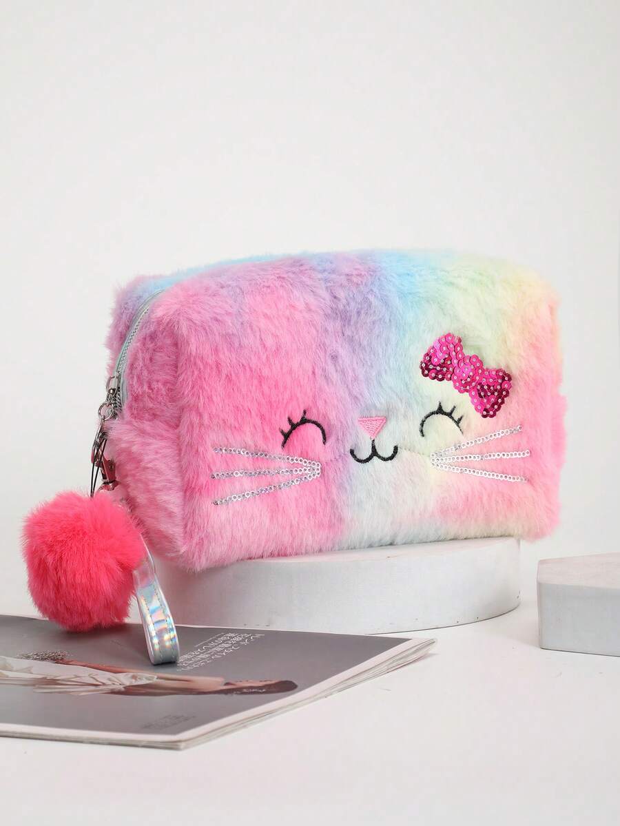 Multineos Comercial Bolsa Estojo Cosmética Com Design Fofo Com Pompom - Multicolorido - Visão 1