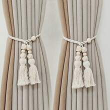 2 件波西米亚风格窗帘系带，带木珠和流苏，适合客厅、卧室、厨房的家居装饰