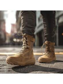 Men's Breathable Tactical Military Work Boots Side Zipper Leather Lightweight Hiking Motorcycle Combat Boots 8 Inches Recon - Brown - View 7