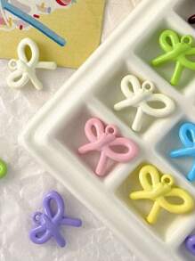 8pcs Multi-Color Random Cute Sweet Dopamine Macaron Color Candy Color Youthful Style Colorful Peach Heart Bow Knot Pendant DIY Handmade Necklace Bracelet Charm Earring Jewelry Accessory